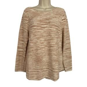 Chicos Sweater Size 2 Large Beige Tan Striped Boat Neck Boxy Neutral Space Dye